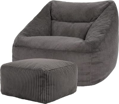 icon - Natalia XL Zitzak Fauteuil met Poef - Ribfluweel - Houtskool
