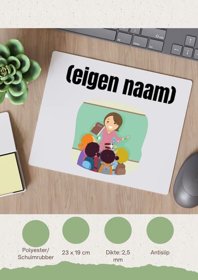 Akyol - juf met kinderen met eigen naam Muismat - Juf - leraressen - collega's - verjaardag - afscheidscadeau - geschenk - kado - 23 bij 19 cm