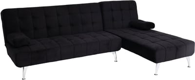 Slaapbank MCW-K22, bank hoekbank, ligvlak links/rechts slaapfunctie 236cm ~ fluweel zwart