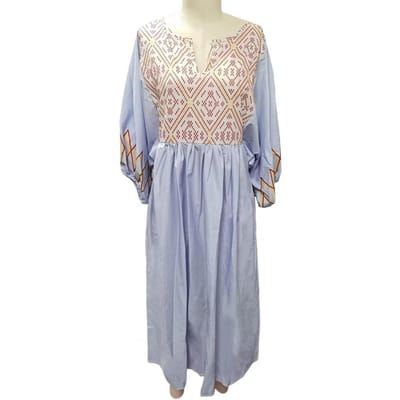 Zomer Dames Jurk 3/4 Mouwen Boheemse Stijl Geprint Relaxte Pasvorm V-hals Pullover Dagelijkse Kleding Halve Kuitlengte Midi Jurk Hoge Kwaliteit L