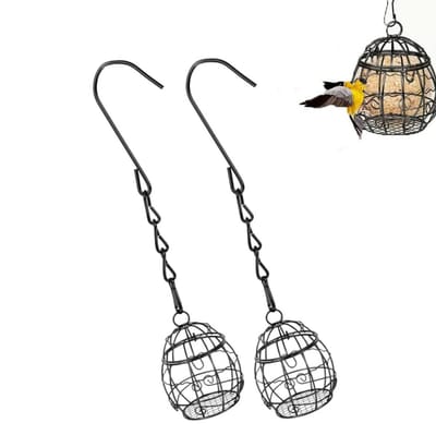 2-stuks Bolvormige vogelvoeder - Metalen hangende vogelvoeder - Vogelvoeder voor in de vogelkooi - Voederbak - Dispenser - Met haak - 7*7*9,5 cm - Geschikt voor buitentuinen, terrassen, bomen, enz. - Zwart