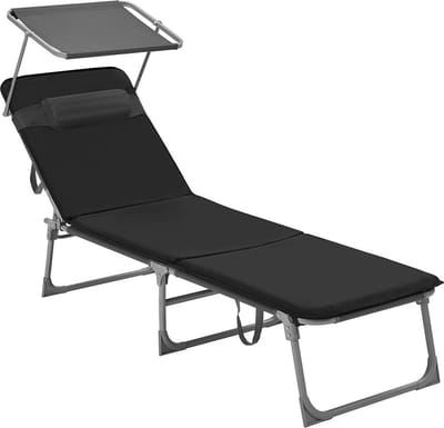 Ligbed Brice Deluxe - Zonnebank - Met parasol - Ligbed tuin - Loungebank - Zwart - 193x55x30cm