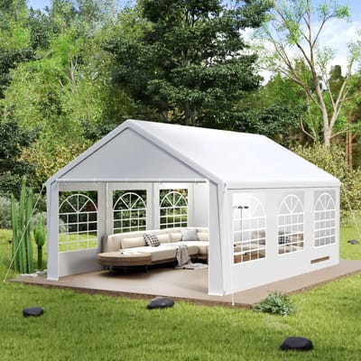 Partytent 4x6 m met Zijwanden en Ramen – Waterdicht PE Dak 170 g/m² – Stalen Frame – Tuintent voor Feest, BBQ, Bruiloft & Evenementen – Wit