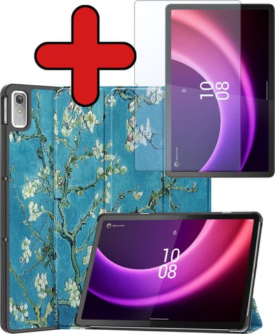Hoesje - Geschikt voor Lenovo Tab P11 (2e / 2nd Generatie) - Met Screenprotector - Hardcover Book Case - Trifold Bookcase Hoes - Hard Cover - Tablethoes - Bloesem