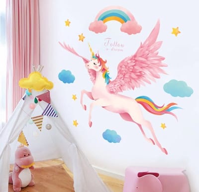 Creatieve Cartoon Schattige Eenhoorn Muurstickers Voor Kinderkamers Home Decor Meisje Slaapkamer Achtergrond Muur Decor Zelfklevende Stickers
