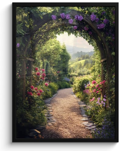 Poster in lijst - Fotolijst 50x70 cm - Posters - Doorkijk - Landschap - Bloemen - Tuinboog - Natuur - Posterlijst zwart - Decoratie - Wanddecoratie woonkamer - Muurdecoratie slaapkamer