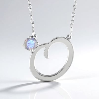 Cavill - Zilveren Halsketting - 925 Sterling Zilver met Platina Coating - Indiase Regenboog Maansteen 0,376 ct Rond - Verstelbaar 40-45 cm