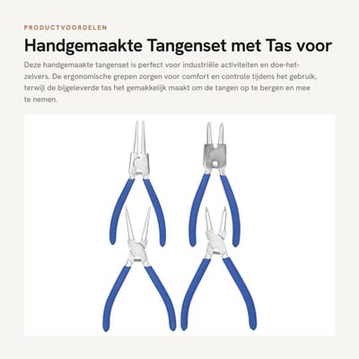 Dailygoods- Tangenset Hoogwaardige Krimptang - 2 Rechte Tangen - 2 Gebogen Tangen - Gereedschapstas - Duurzaam - Geschikt voor Industriële Toepassingen - Gereedschapset