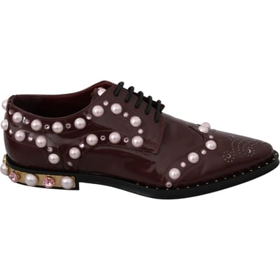 Dolce & Gabbana Bordeaux Leren Kristallen Parels Formele Schoenen