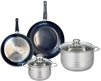 Set van 2 Koekenpannen 20 en 24 cm en 2 Kookpotten 14 en 20 cm Elo Prima Glanzend