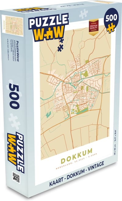 Puzzel Kaart - Dokkum - Vintage - Legpuzzel - Puzzel 500 stukjes