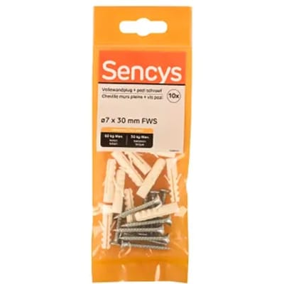 Sencys Plug Voor Wand Plastic - Diam. 7x30mm - 10 Stuks