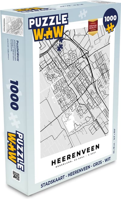 Puzzel Stadskaart - Heerenveen - Grijs - Wit - Legpuzzel - Puzzel 1000 stukjes volwassenen - Plattegrond