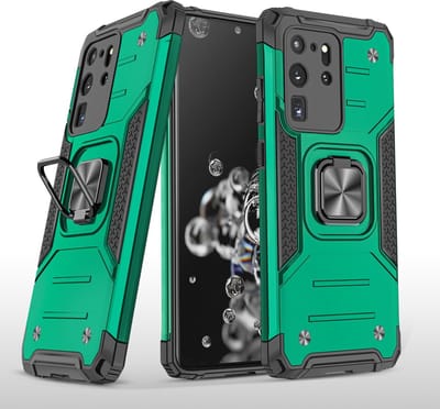 Hoesje Geschikt Voor Samsung Galaxy S20 Ultra Hoesje - Heavy Duty Armor hoesje Groen - Galaxy S20 Ultra silicone TPU hybride hoesje Kickstand ringhouder met Magnetisch Auto Mount