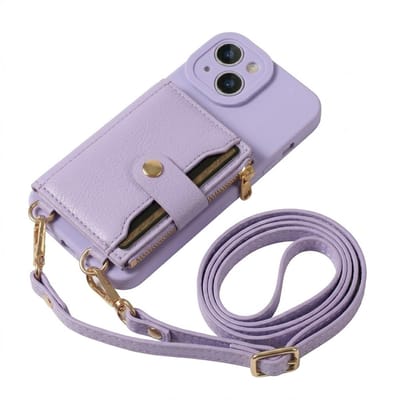 Paars telefoon hoesje met portemonnee en rits geschikt voor iPhone 13 Mini – kunstleer beschermende wallet case voor dames en heren met pasjeshouder, druksluiting, draagkoord bevestiging en standaard functie