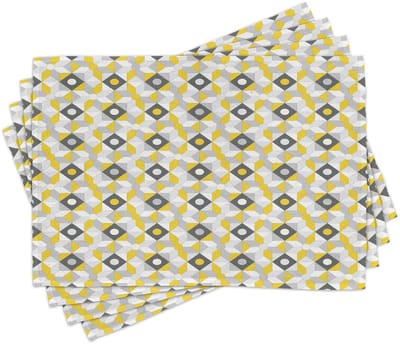 ABAKUHAUS grijze en gele placemats, wasbare stof eetkamerkeukentafeldecoratie digitale print, donker taupe grijs