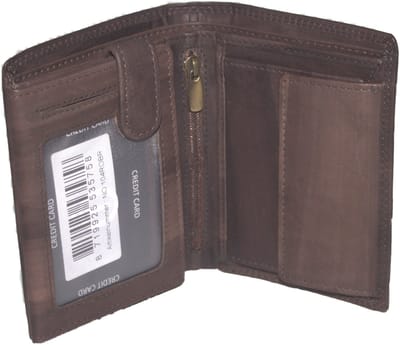 OI bruin gevlamde lederen heren portemonnee / bruine leren billfold hoog model / beurs voor veel pasjes / RFID SAFE / bruin gemêleerd leer / 104ROBRUIN