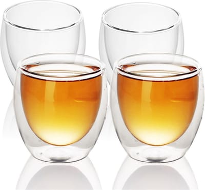 Intirilife 4x dubbelwandig thermo glas set in 200-300 ml - koffiemok thermo glazen mondgeblazen geïsoleerd latte macchiato glas thee glas koffie glas zonder handvat