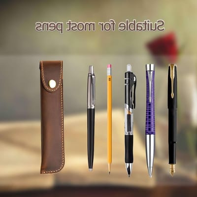 Leren Pennen Etui met Metalen Sluiting voor Balpen en Vulpen, Retro Bruin, 3.5 x 17 cm, Perfect voor Kantoor en Reizen
