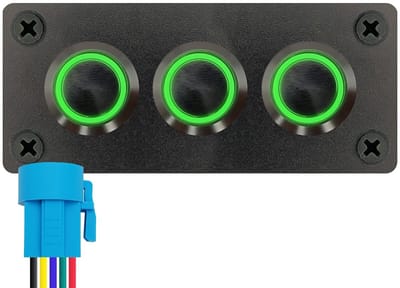 ProRide Metalen drukschakelaars in Drievoudig inbouwpaneel 12-24V ON-OFF - 19mm - IP67 - LED indicatie Groen