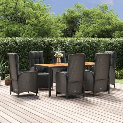 vidaXL - 7-delige - Tuinset - met - kussens - poly - rattan - zwart