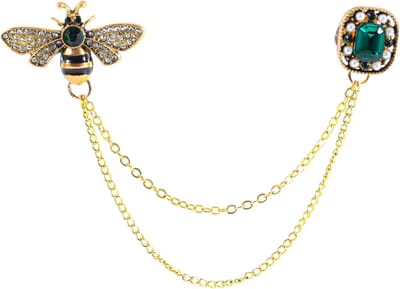 Vintage Bijenbroche, Zinklegering Kristallen Bijenbroche met Lange Franjeketting Veelzijdige Reversspelden voor Vrouwen Mannen Overhemd Hoed Stropdasaccessoire Sieradencadeau