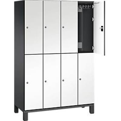 C+P Double-tier locker Cambio, 4 vakken, 8 legborden, op poten, B 1200 x D 525 x H 1980 mm, zwart-grijs/wit