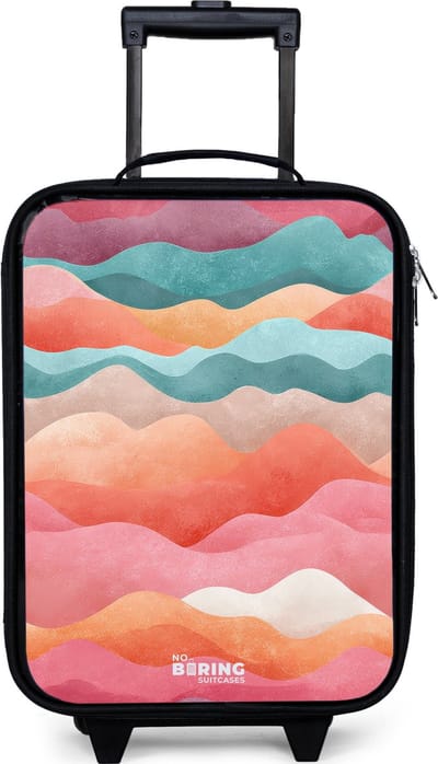 NoBoringSuitcases.com® - Kinderkoffer jongen - Kindertrolley meisje - Abstracte golven - Koffer kind lichtgewicht - Reiskoffer trolley voor kinderen - Koffertje met lichtgevende wieltjes - Rolkoffer zwart