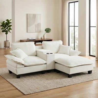 MODFU Hoekbank - Modulair Met Opbergruimte En USB-Aansluiting - Modern - Chenille - Beige - 224 x 151 x 90 cm