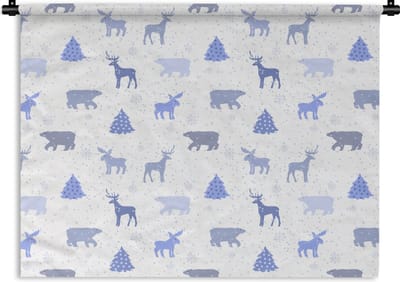 Wandkleed - Wanddoek - Hert - Patroon - Sneeuw - 120x90 cm - Wandtapijt