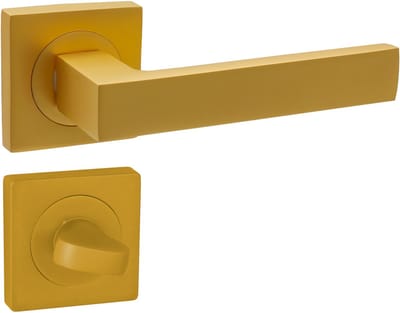 Domino® Deurkrukgarnituur QUBIK-QR K-GOLD - Goud Mat - WC met Vierkant Rozette - Deurbeslag van aluminium - Deurklink voor badkamer, badkamerdeuren, kelderdeur en binnendeur