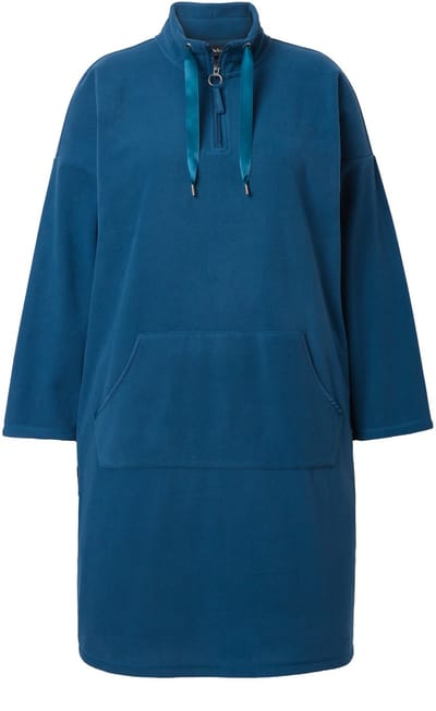 Ulla Popken - Dames - Loungewear-fleece jurk opstaande kraag lange mouwen - Petrol - Maat 42+