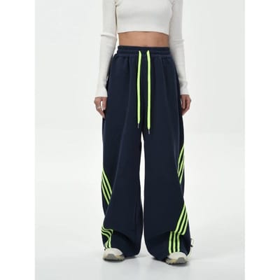 Gestreepte Contrasterende Wijde Pijpen, Garderobebroek, Heren en Dames, Retro Elastisch Trekkoord Hangend Casual Koppel Sportbroek M white