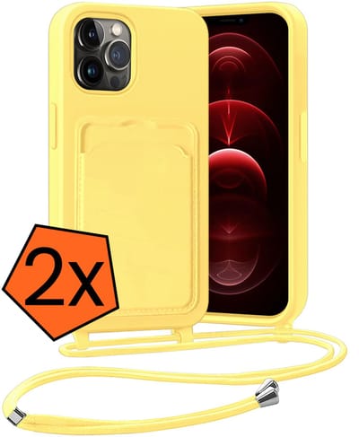 Hoesje Geschikt voor iPhone 13 Pro Hoesje Met Telefoonketting Pasjeshouder Case Koord - Hoesje Geschikt voor iPhone 13 Pro Hoes Met Kaarthouder - Geel - 2 PACK