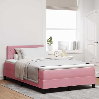 vidaXL - LED - Box - Spring - Bed - met - matras - met - LED - Roze - 120 - x - 200 - cm - Fluweel