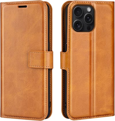 Coverup Hoesje - Geschikt voor iPhone 16 Pro Max Hoesje - Coverup Deluxe Book Case - Bruin