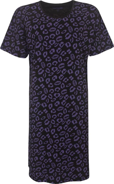 Temptation Dames Bigshirt - Paars Kusjesprint - Zwart - Maat S