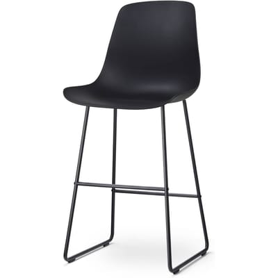 Nolon Nino-Pip Barkruk Zwart - Kunststof Zitting - Zwart Onderstel - 75 cm - Barstoel - met Rugleuning