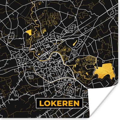 Poster Goud - Lokeren - Kaart - Plattegrond - Stadskaart - 100x100 cm XXL
