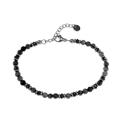 18cm tot 21cm Larvikiet Armband Heren - Verstelbaar - RVS - Natuursteen - Kralen Armband