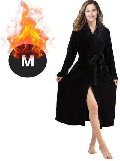 Bovista Badjas Dames - Fleece - Katoen - Badstof - Sauna - Hamam - Wafel - Bathrobe - Duster - Ochtendjas - Spa - Kimono - Zwart M