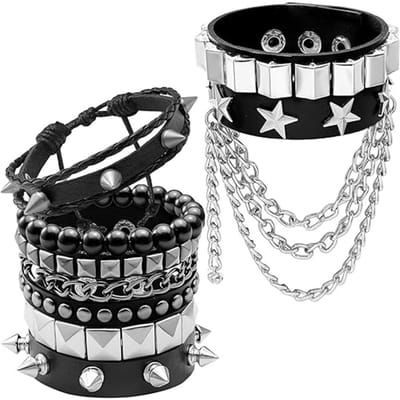 6-Delige Punk Gotische Armbandenset Voor Halloween, Nieuwjaarsfeesten, Kerstmis, Verjaardagsbijeenkomsten, En Als Koppelgeschenk gray