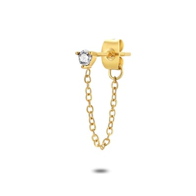 Twice As Nice Oorbel per stuk in goudkleurig edelstaal, 1 wit zirkonia 3 mm