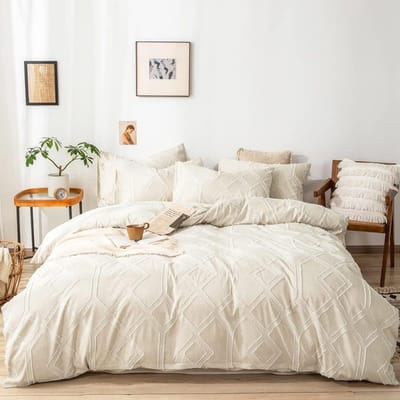 Dailygoods- Dekbedovertrek 135 x 200 cm - Set van 2 Kussenslopen 40 x 80 cm - Handgemaakt Borduurwerk - Zachte Microvezel - Ritssluiting - Chic Vintage Design - Beddengoed