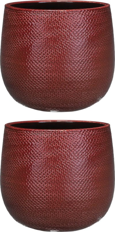 Mica Decorations Plantenpot - Set van 2x stuks - bordeaux rood - keramiek - 19x21 cm - plantenpotten