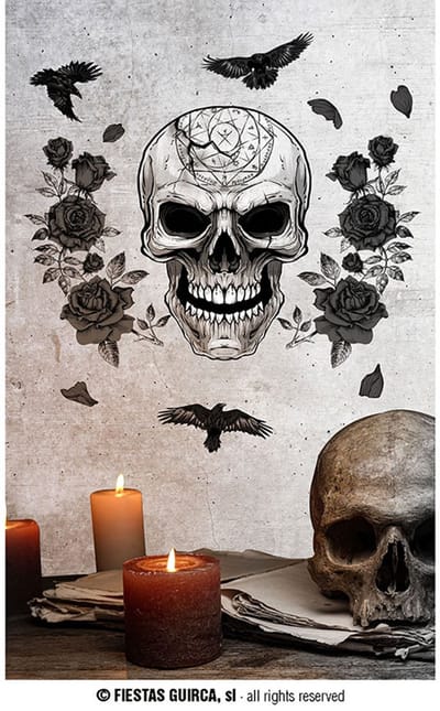 Fiestas Guirca - Muurdecoratie Vinyl Skelet (25x70cm) - Halloween - Halloween Decoratie - Halloween Versiering