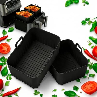 Airfryer Bakjes Siliconen XXL - 2Stuks – Airfryer accessoires - Rechthoekige Siliconen Bakvormen – Hittebestendig – Vaatwasserbestendig – 21,3 x 14,5 x 6,9 cm - Zwart