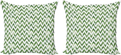 ABAKUHAUS Decoratieve kussenhoes met palmbladmotief, 2 stuks, chevronpatroon, moderne uitstraling, 50x50 cm, groen en wit