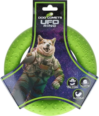 Dog Comets UFO Hondenring - 19 x 19 x 3 cm - Hondenspeeltjes - Hondenspeelgoed - Kauwspeelgoed - Apporteerspeelgoed - Groen