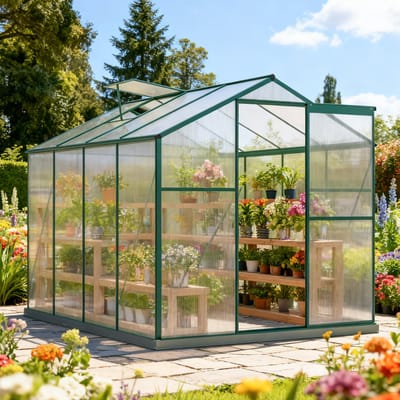 MODFU - Broeikas - Met Fundering En Schuifdeur - Voor De Tuin - Aluminium En Polycarbonaat - 253 X 190 X 200 Cm
